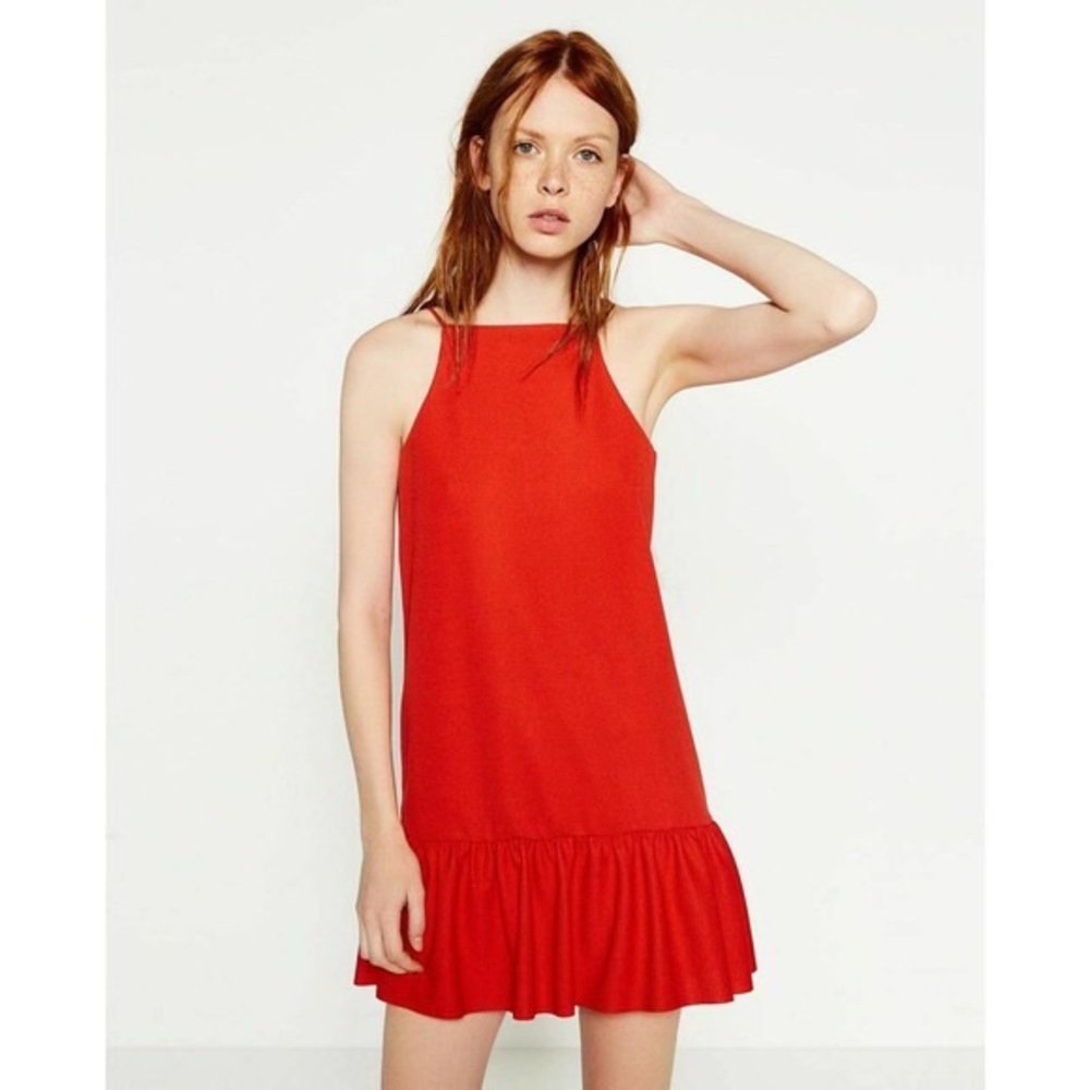 Zara Red Ruffle Hem Mini Dress - Picture 4 of 11